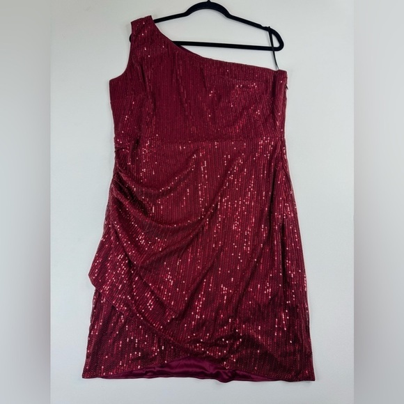 NWT Grace Karin Burgundy One Shoulder Sequin Tulip Hem Dress Womens 2XL - Picture 2 of 9